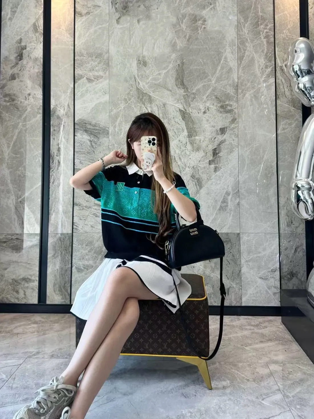 Louis Vuitton/Louis Vuitton 25ss gradient old flower jacquard color block knitted Polo short sleeves